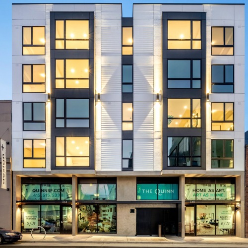 The Quinn's artful exterior and property entrance The Quinn's artful exterior and property entrance